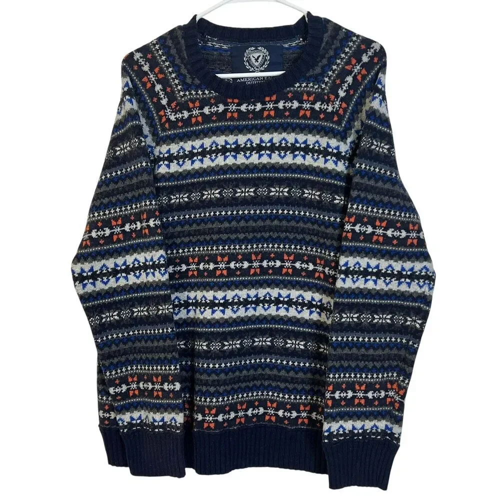 American Eagle Outfitters Men's Sweater Fair Isle Pattern Crew Neck Pullover XL
